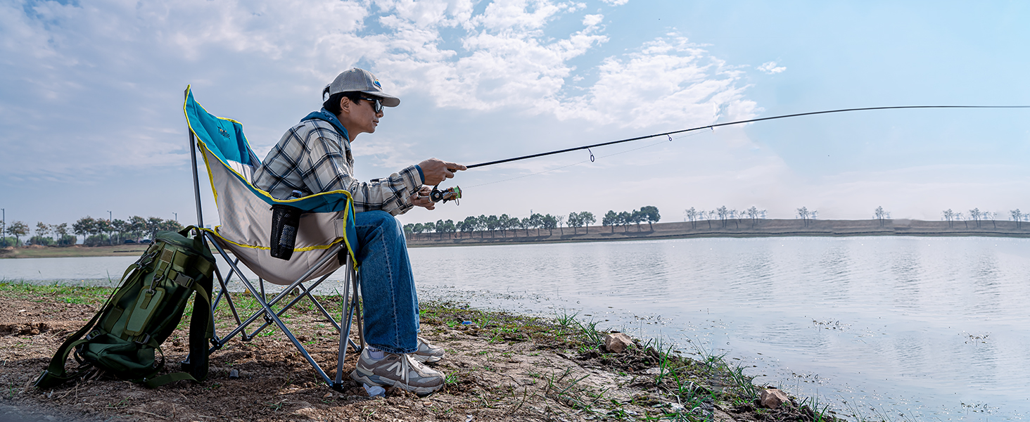 Великий складаний стілець для кемпінгу Thallike, XL, з підлокотниками, для дорослих, блакитний