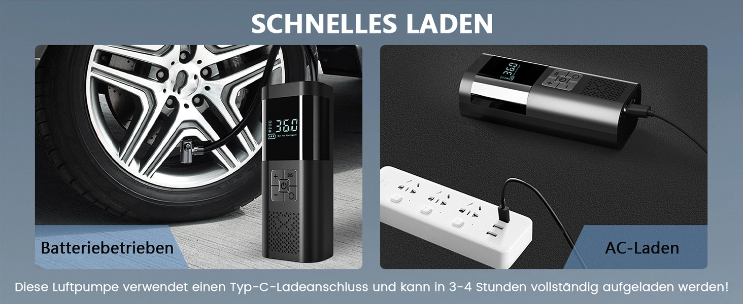 SERVOMASTER Електрична повітряна помпа з манометром, портативний міні-компресор, акумулятор 150PSI, LED-підсвічування, для авто, мотоцикла, велосипеда, м'ячів (чорний, сірий, бездротовий)
