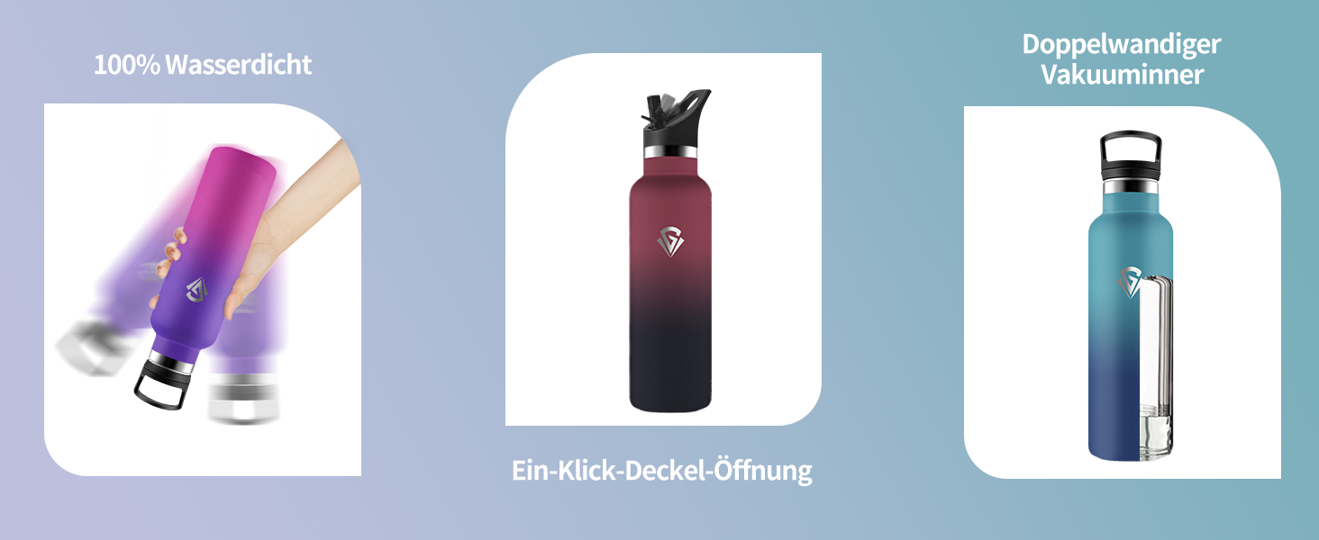 Термос-пляшка 500 мл, нержавіюча сталь, з соломкою, подвійні стінки, для води та газованих напоїв, BPA-Free, синій та темно-синій кольори
