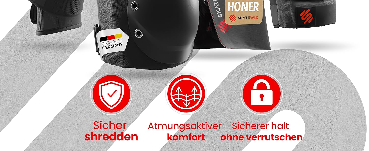 Захисний набір для роликів SKATEWIZ SHIELD (6 предметів) для дорослих та підлітків, неопренові фіксатори, розмір L, колір Sunrise Orange