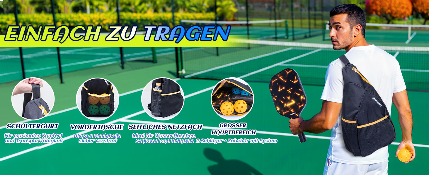 Набір для піклболу JOY SPOT! 2 ракетки + 4 м'ячі + сумка – Легкі ракетки з скловолокном для чоловіків, жінок та початківців – Для гри в приміщенні та на вулиці (Lava)