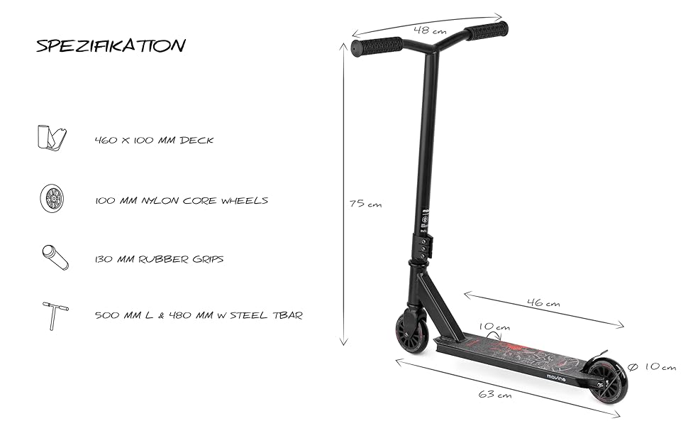 Трюковий самокат Трюковий самокат Kickscooter Професійний фрістайл Скутер Trick Scooter ABEC 9 Кульковий підшипник Алюмінієва дека 100 мм Колеса з навантаженням 50 кг для дітей від 5 до 9 років Чорний