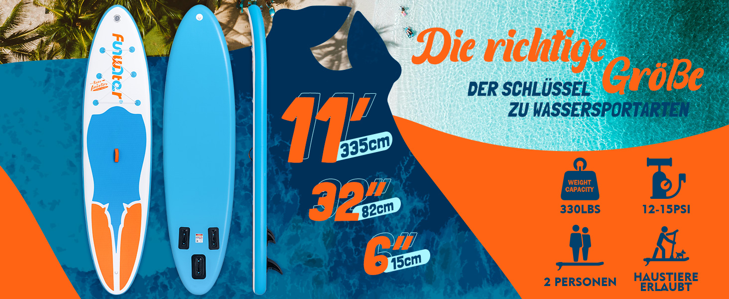 Надувне SUP-борд FunWater: комплект з аксесуарами (весло, насос, рюкзак, лінія, водонепроникний мішок)