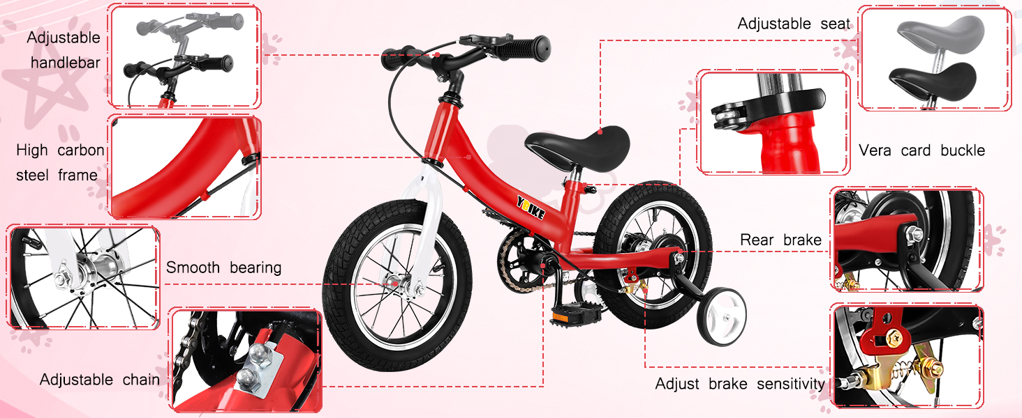 YBIKE 2-в-1 Біговел та Велосипед для дітей 1-7 років, 12/14/16 дюймів, з гальмом та педалями