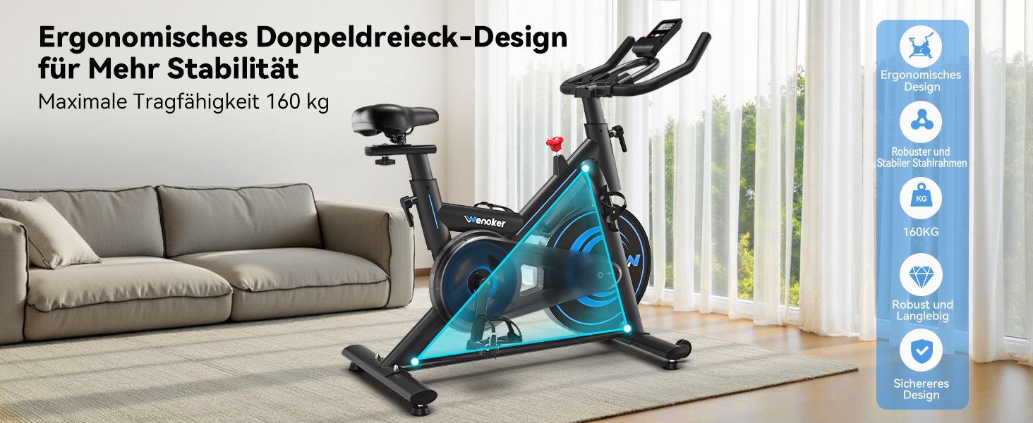 Велотренажер Wenoker з додатком, тихий ергометр, фітнес-велосипед для кардіотренувань вдома, до 160 кг, чорно-синій