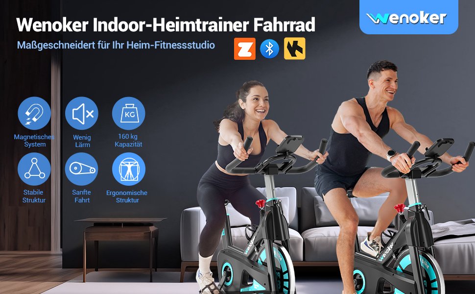 Венкер: Велотренажер для дому з магнітним опором, Indoor Spinning Bike, до 160 кг, блакитний, з додатком