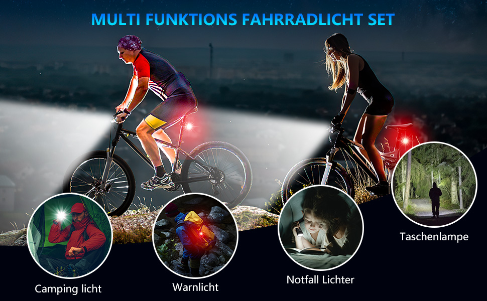 Набір LED-ліхтарів для велосипеда, перезаряджуваний, сертифікований STVZO, водонепроникний, з USB-зарядкою. Фронтальний та задній ліхтарі для велосипеда. Чорний.