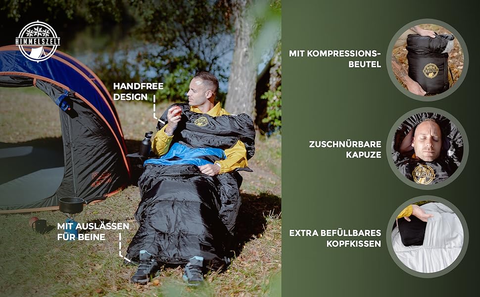 Спальний мішок HIMMELSZELT 4 сезони -5°C до +10°C, 220x85см, водонепроникний, DRYSHIELD, для кемпінгу, туризму, риболовлі, чорно-синій