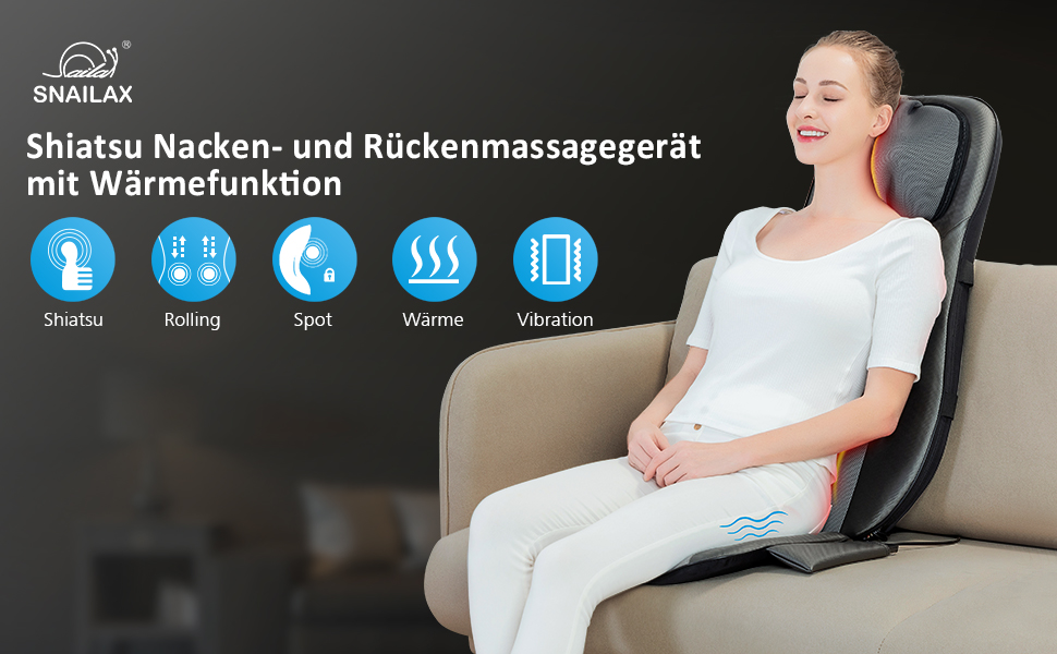 Масажне сидіння Snailax з підігрівом та Shiatsu масажем: спина, поперек, сідниці. Ідеальний подарунок для чоловіків та жінок