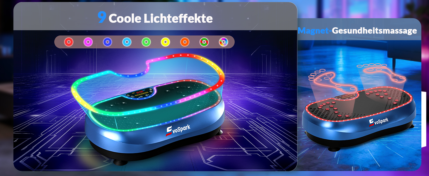 Вібраційна платформа для дому: 6+1 режимів тренувань, 199 швидкостей, 200W двигун, LED-підсвітка (темно-синій)