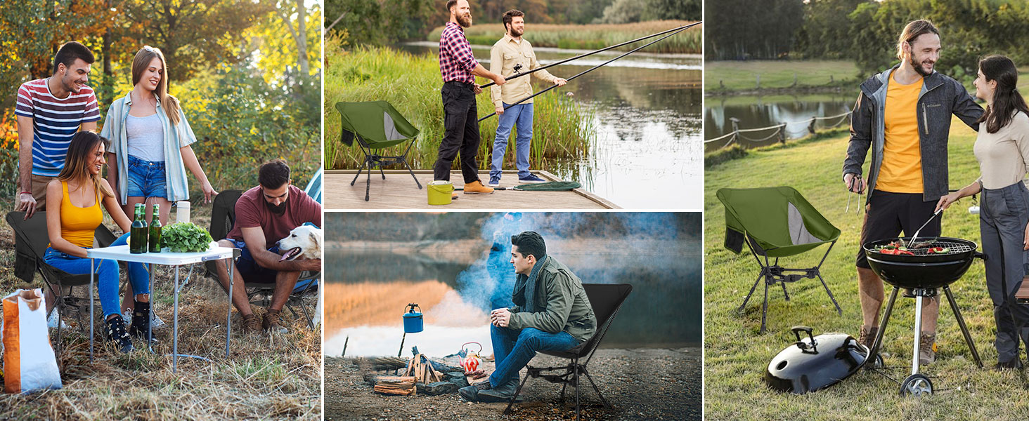 Складний туристичний стілець TOPCHANCES для кемпінгу та відпочинку на природі, чорний. Максимальне навантаження: 150 кг, з бічною кишенею та дихаючою сіткою.
