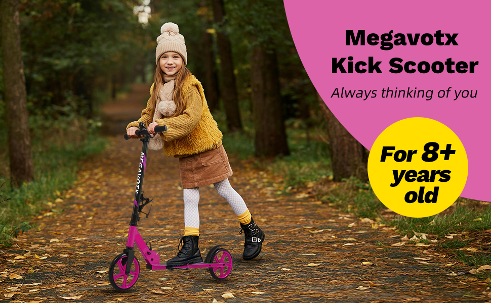 Складаний дитячий ролер з колесами 20 см – скутер для дітей від 8 років та дорослих, регульоване кермо, вантажопідйомність до 100 кг (Рожевий)