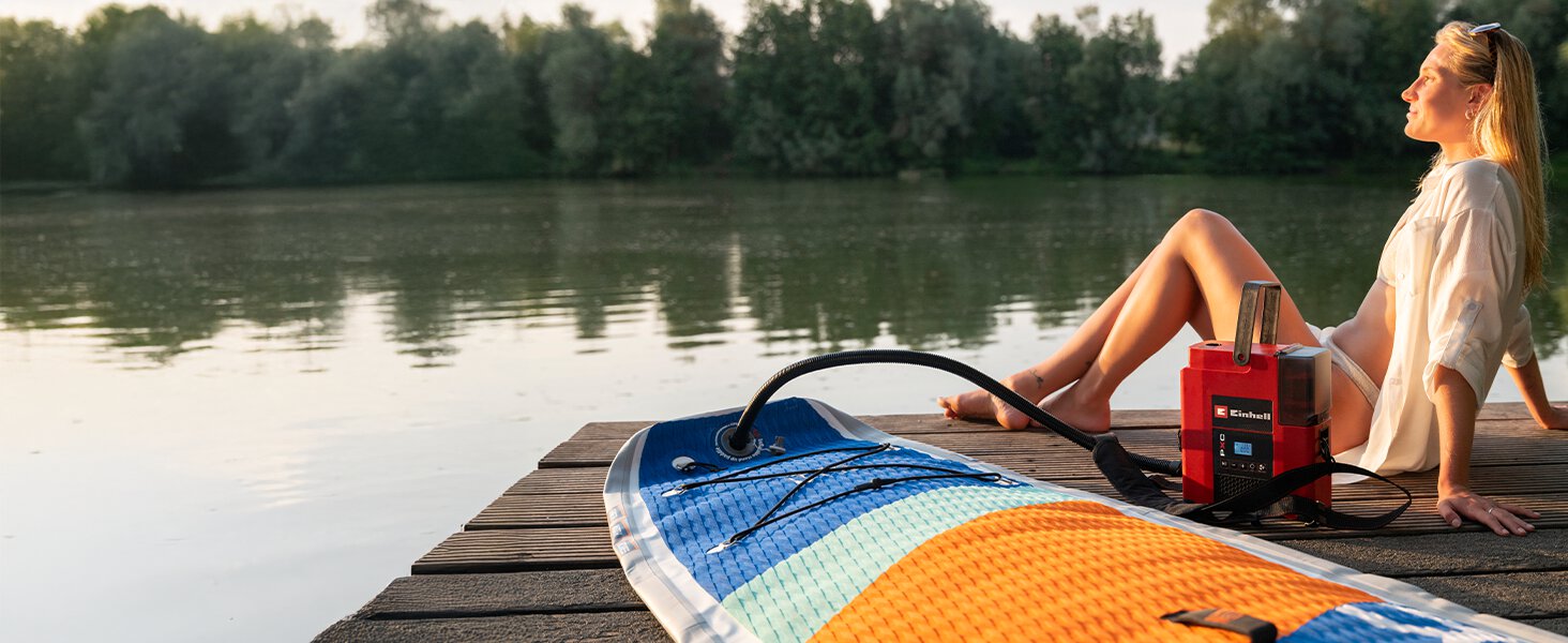 Акумуляторний насос для SUP Einhell SUPPERO 18/380 PXC (18V, надування та спускання, 20 PSI, 380 л/хв, автостоп, 7 адаптерів, без АКБ)