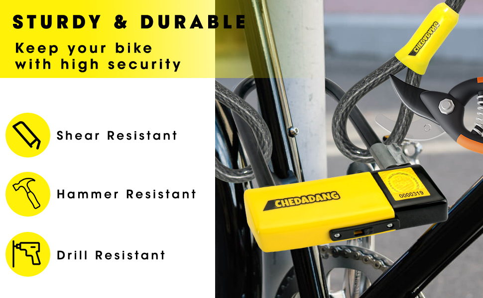 Замок U-Lock для електросамокатів та велосипедів, 1,2 м/10 мм кабель, 3 ключі, захист від крадіжок