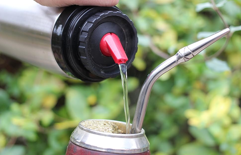 Термос для мате Yerba Mate з нержавіючої сталі, 1 л, ізольований, з ручкою та гвинтовою кришкою, для гарячих і холодних напоїв