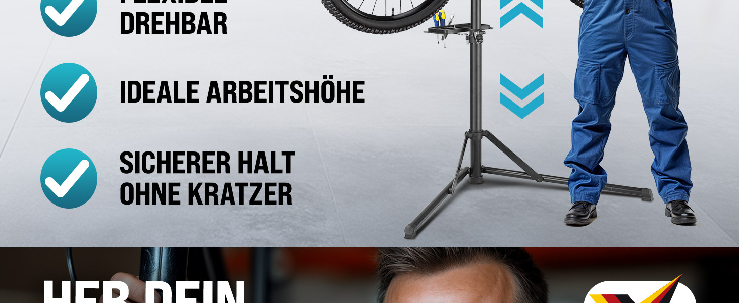 Підставка для збирання велосипедів Monzana® Profi: сталева, складна, регульована по висоті, 50 кг, для E-bike, з органайзером для інструментів та мішком для багажу