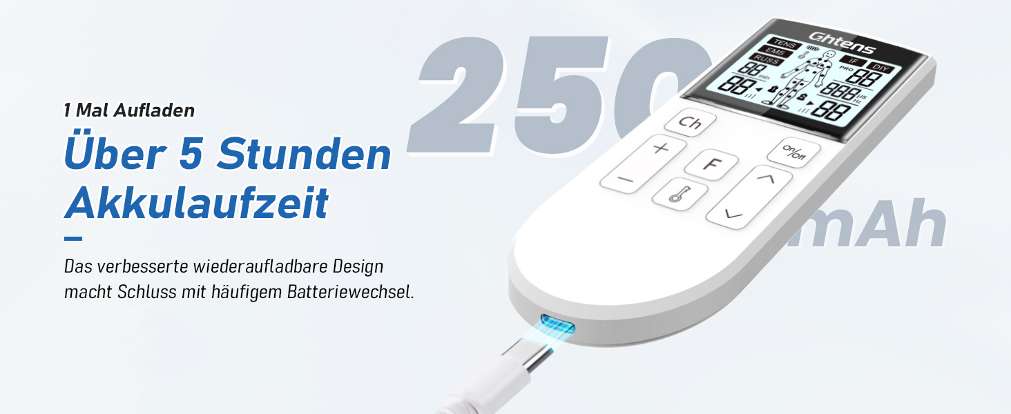 TENS пристрій для терапії болю, 5-в-1: TENS/EMS/IF/RUSS/DIY, для зняття болю, 80 програм масажу, 2 канали, 8 електродів, білий