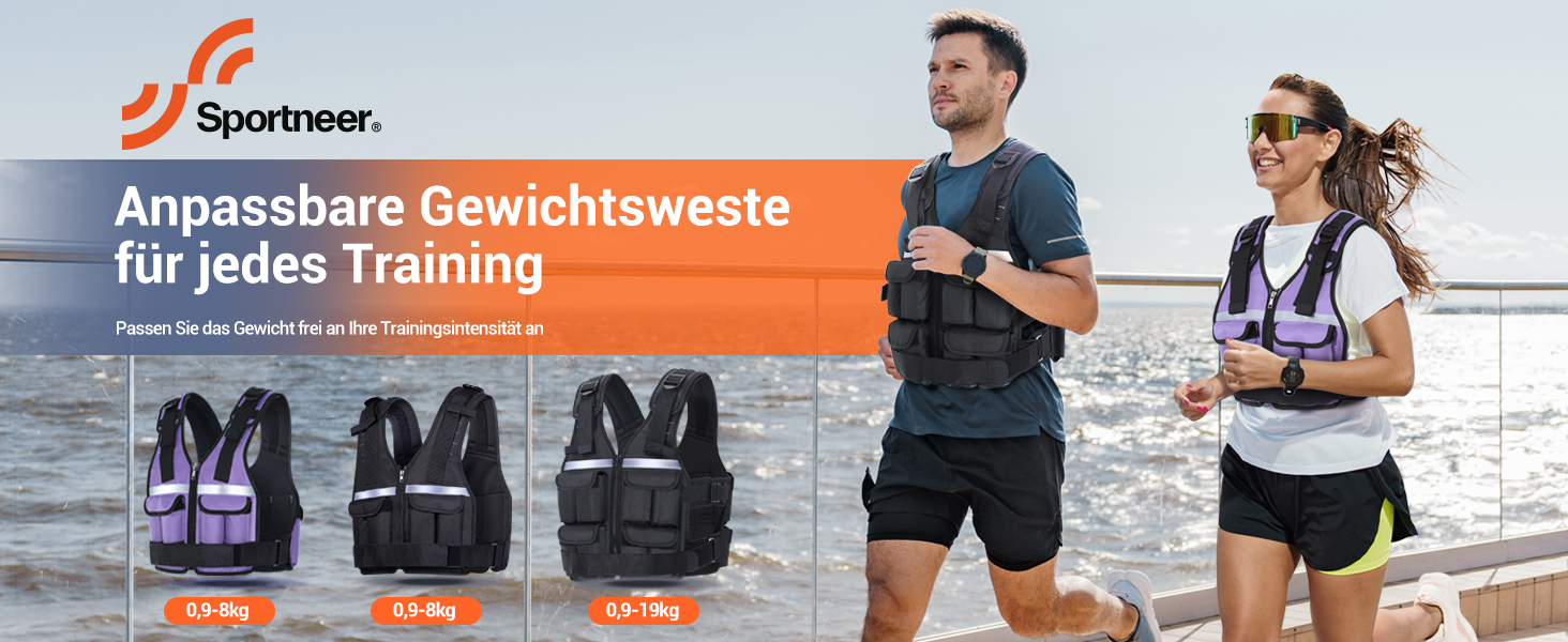 Вага для тренувань Sportneer регульована, 0.9-19 кг, 16-в-1, чорна