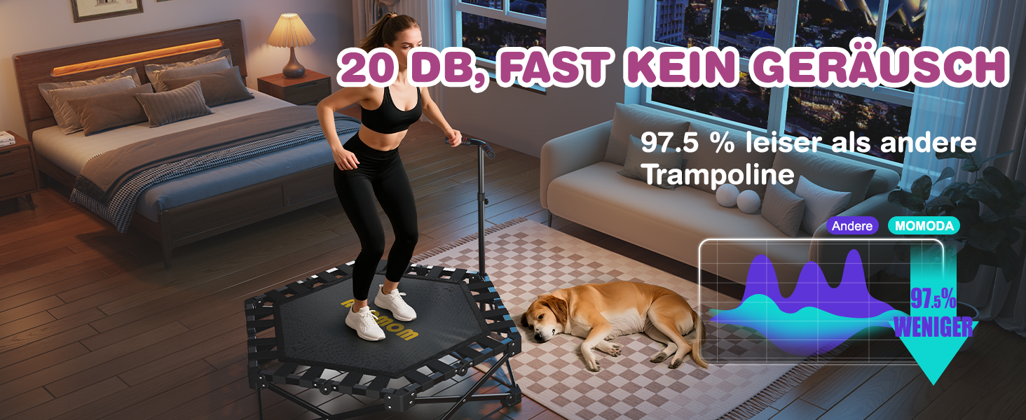 Трамплін для фітнесу MOMODA складний, діаметр 106 см, чорний. Зручний для занять вдома, підходить для дітей та дорослих.