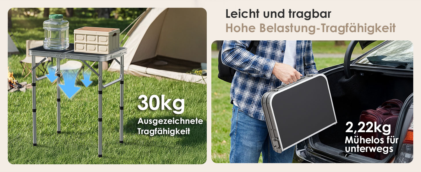 Складний пікніковий стіл HOMGEN 58x40 см, регульована висота, для балкона, саду, кемпінгу - чорний