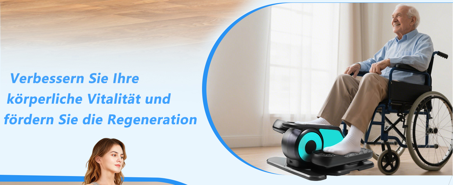 Еліптичний тренажер під стіл EM-03: електричний велотренажер для сидіння з пультом, міні-степер, регульована швидкість, для людей похилого віку та дорослих (блакитний)