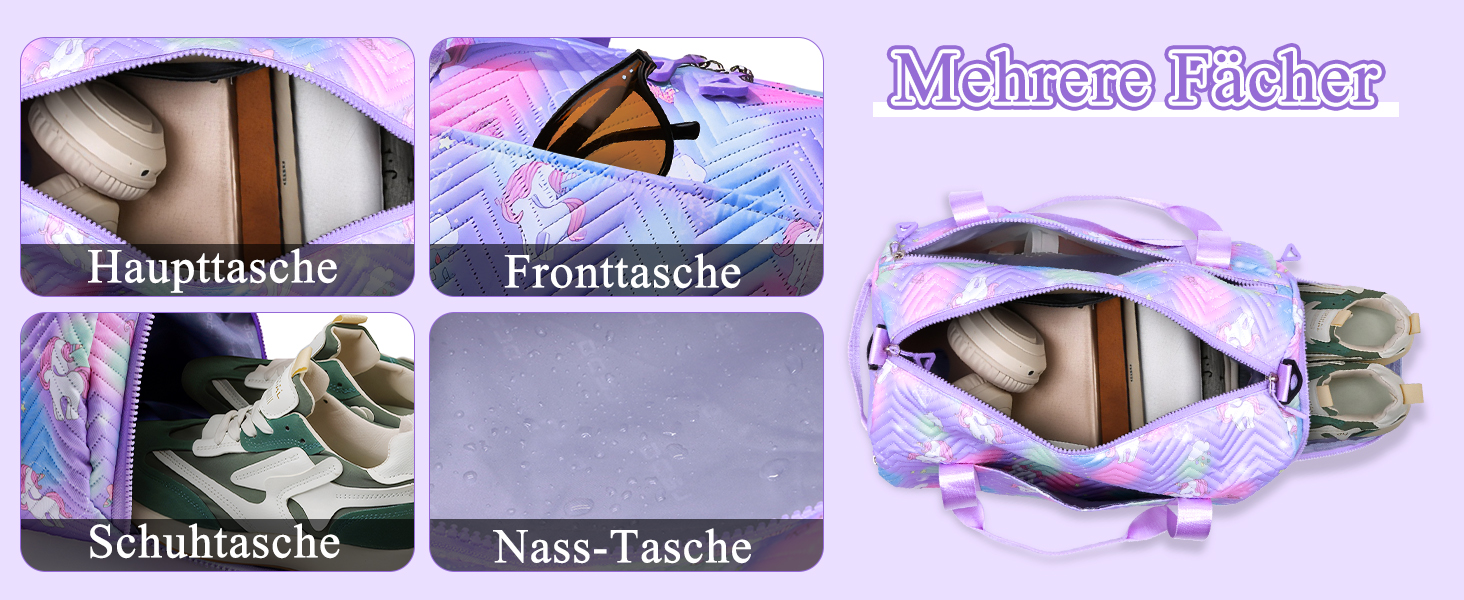 Спортивна сумка для дівчаток з єдинорогом, водонепроникна сумка для плавання з відділенням для взуття та мокрих речей, маленька дамська сумочка, спортивна сумка для подорожей, фітнесу, школи, плавання, рожева