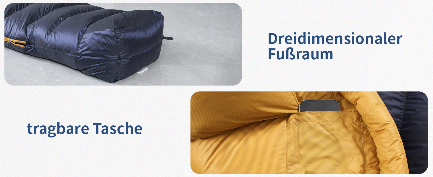 Спальник зимовий Daunenschlafsack з графеновим покриттям, -24°C, 1500г пуху, темно-синій - для кемпінгу, туризму та трекінгу