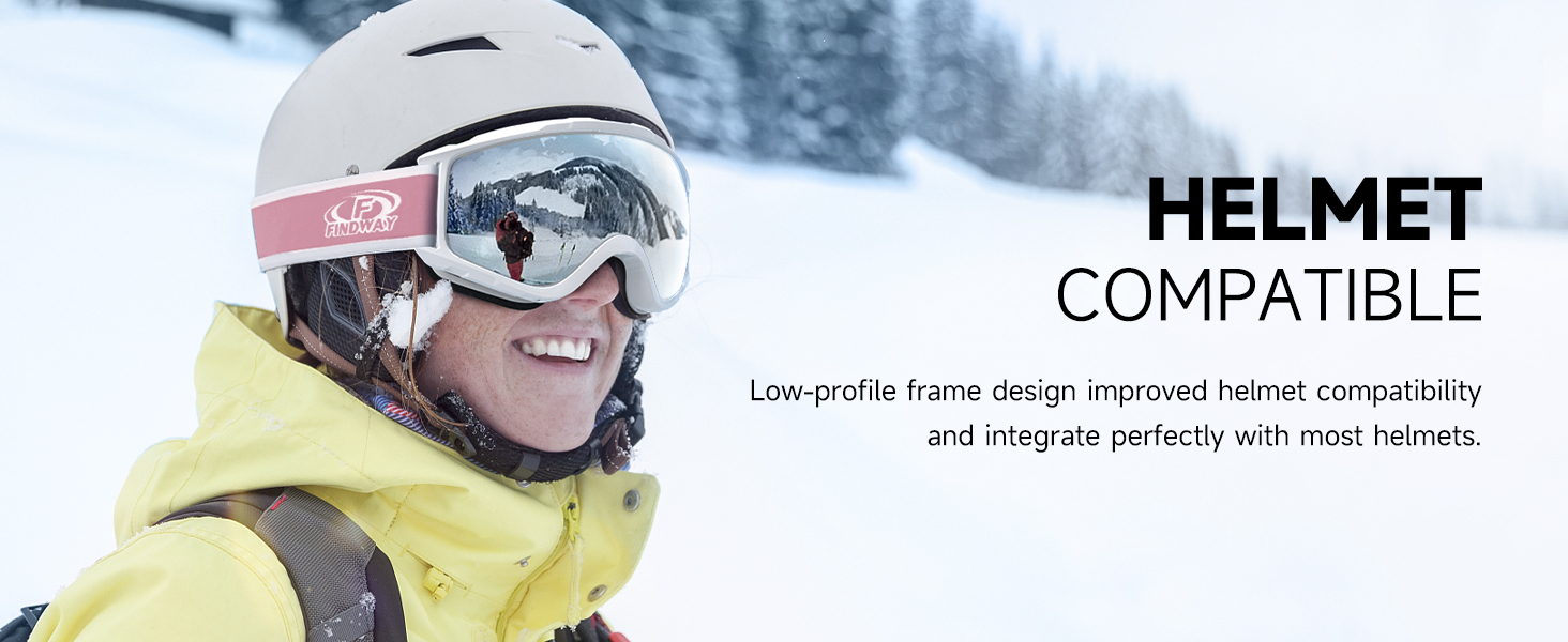 Гірськолижні окуляри Findway, окуляри для сноуборду для тих, хто носить окуляри, чоловіки, жінки, дорослі, підлітки, сумісний з ультрафіолетовим захистом OTG, лижні окуляри проти запотівання, сферичне дзеркало (рожеве/біле (VLT 46))