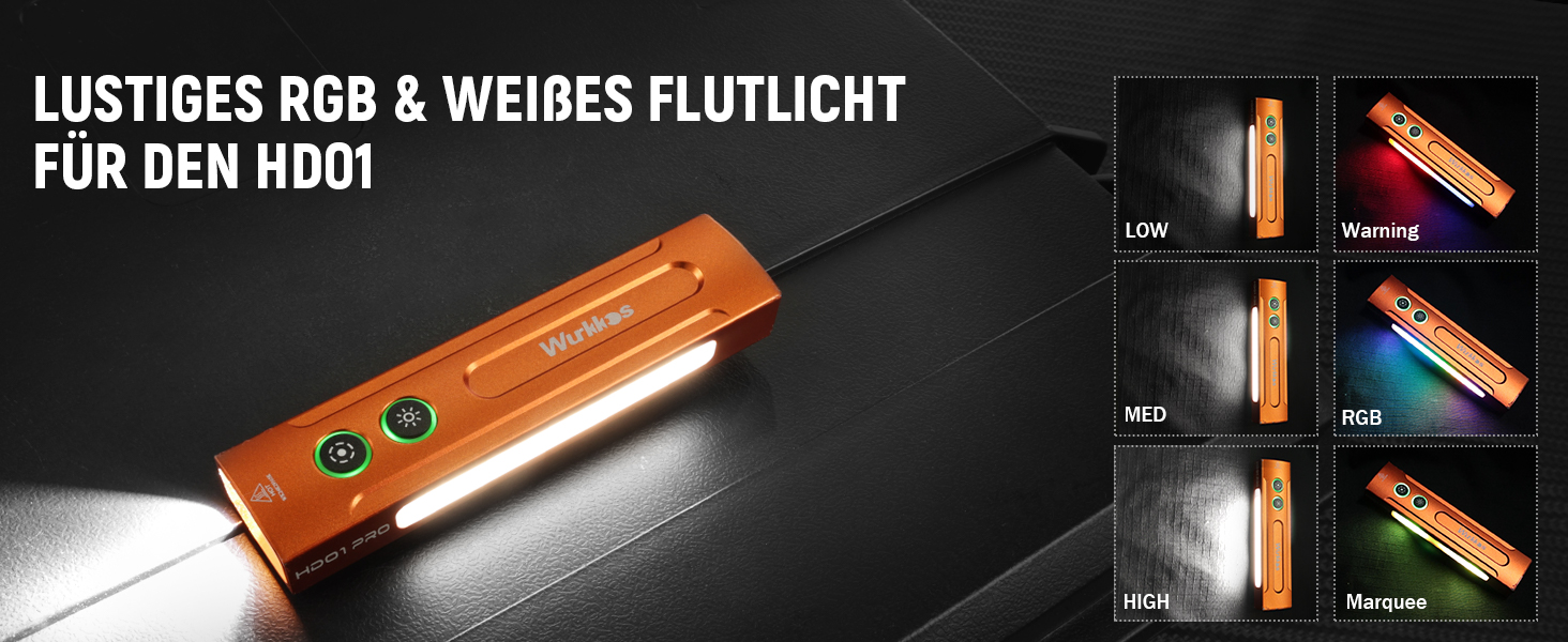 Ліхтарик Wurkkos HD01 Pro LED: Білий, UV (365nm), Зелений, RGB, 1200 люмен, Акумуляторний, Помаранчевий, для Походу