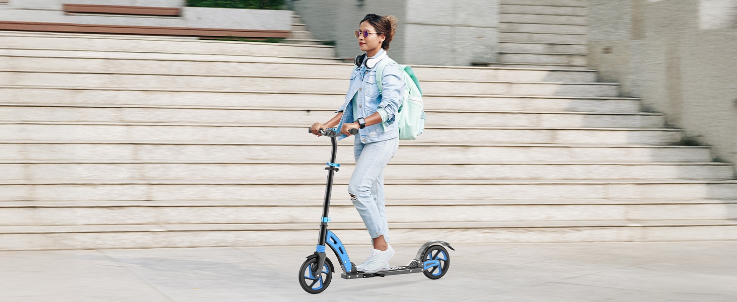 Дитячий ролер Roller Kinder з алюмінію, регульована висота, складна конструкція, подвійна підвіска, до 100 кг, синій