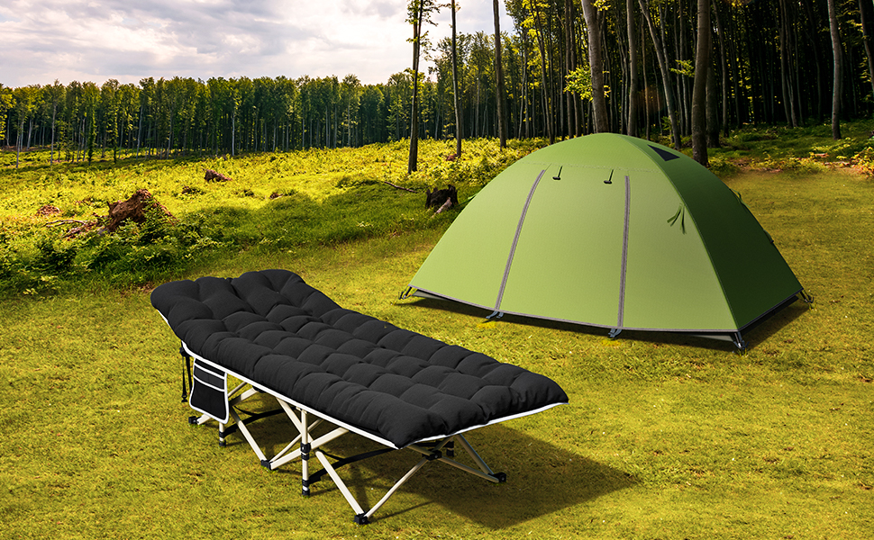 Складне кемпінгове ліжко YITAHOME для дорослих з матрацом, міцне та надійне, блакитне (чорний + матрац)