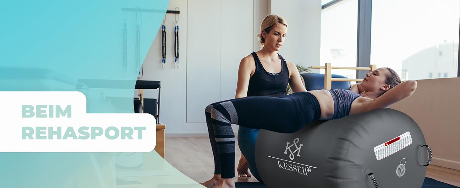 Надувна Airtrack KESSER® | з сумкою та електричним насосом | для акробатики, йоги, фітнесу, балансу, спорту, тренувань | 100 x 60 см, антрацит