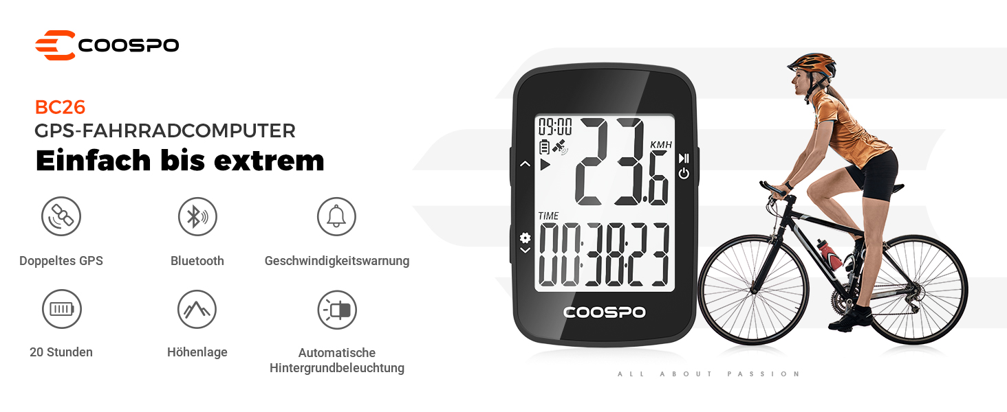 Велосипедний комп'ютер COOSPO BC26 GPS, Bluetooth5.0/ANT, IP67, 2.3