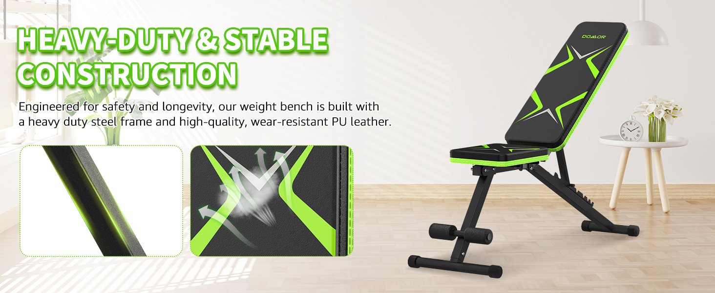 Складана лавка для тренувань з обтяженнями 330LBS, багатофункціональна, для дому, фітнесу, прес, зі змінним нахилом, зелена
