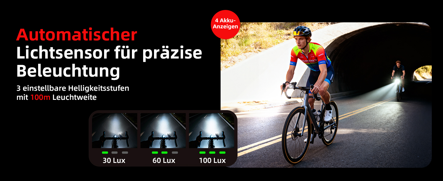 Набір переднього та заднього велоліхтаря з LED, StVZO, USB-C, водонепроникний, 100Lux + гальмівний індикатор, з батареєю