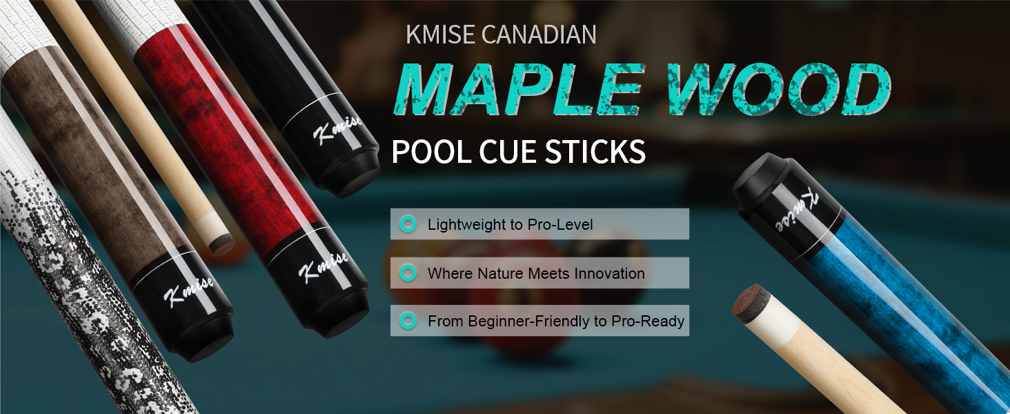 Більярдний кий Kmise професійний, 147 см, канадське кленове дерево, 13 мм шкіряний наконечник, 3D-антиковзаючий грип, для дорослих/початківців/професіоналів, набір 4 шт.