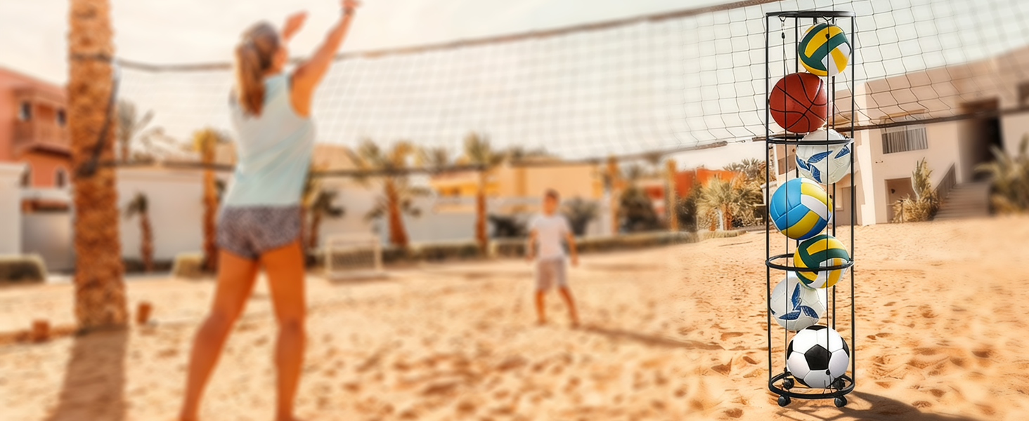 Стійка для м'ячів з колесами, настінна, 3-ярусна: для баскетболу, футболу, волейболу