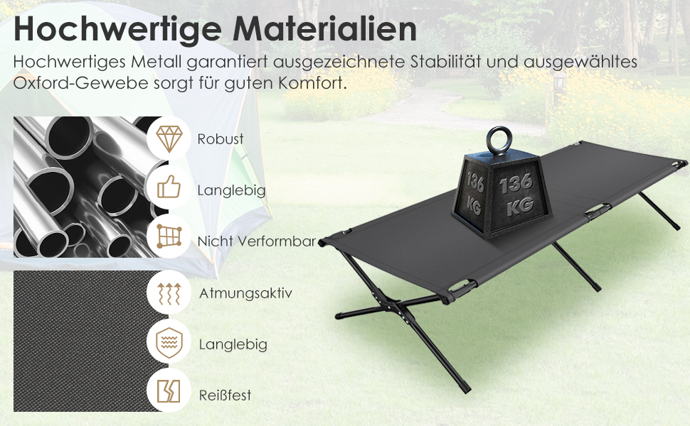 Кемпінгове ліжко Costway з металевим каркасом, складне, військового типу, одинарне, для кемпінгу та подорожей, 190 x 67 x 42 см (блакитне)