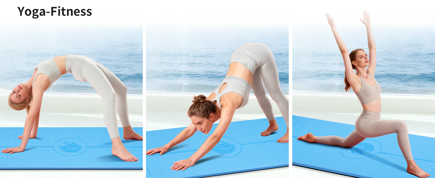 Килимок для йоги з натурального каучуку та TPE, протиковзкий, з розміткою, унікальний дизайн, з ремінєм, екологічний, для подорожей, пілатесу, йоги, фітнесу, синій, 6 мм