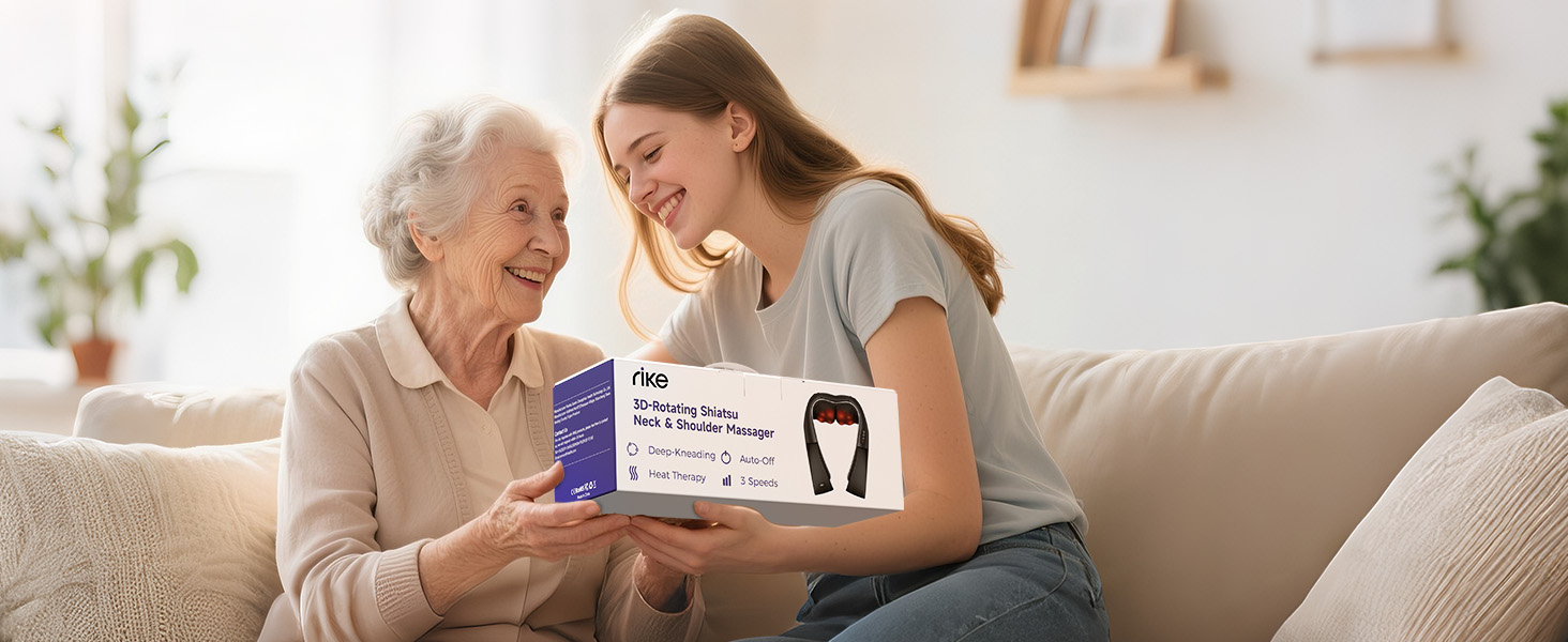 Масажер для шиї RIKE Shiatsu з підігрівом - 3D масажер для шиї, плечей та спини, з адаптерами для мережі та авто, глибока масажна дія, подарунок на Різдво
