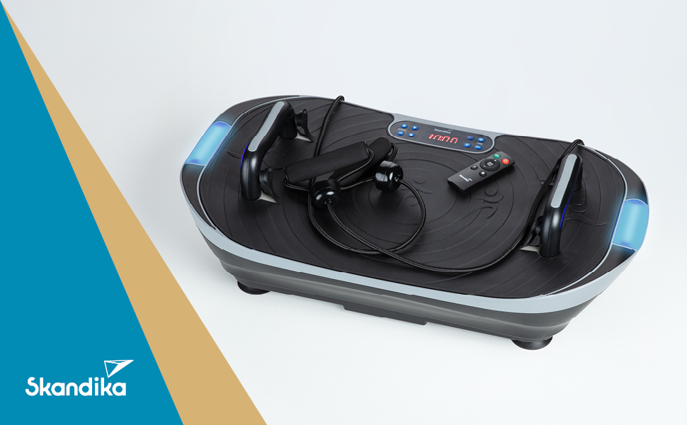 Платформа для вібраційного тренування Skandika V2 з ручками та стрічками | 99 рівнів, LCD-дисплей | Спортивний комплекс для дому (сірий/чорний)