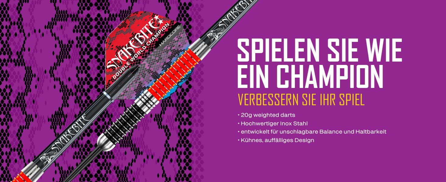 Дарти RED DRAGON Game On Professional Player Series Stahlspitze (Snakebite) - набір професійних сталевих дартсів з оперенням та дротиками