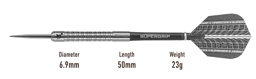 Дротики Harrows Supergrip Steeltip 22г для дартсу, сталевий наконечник