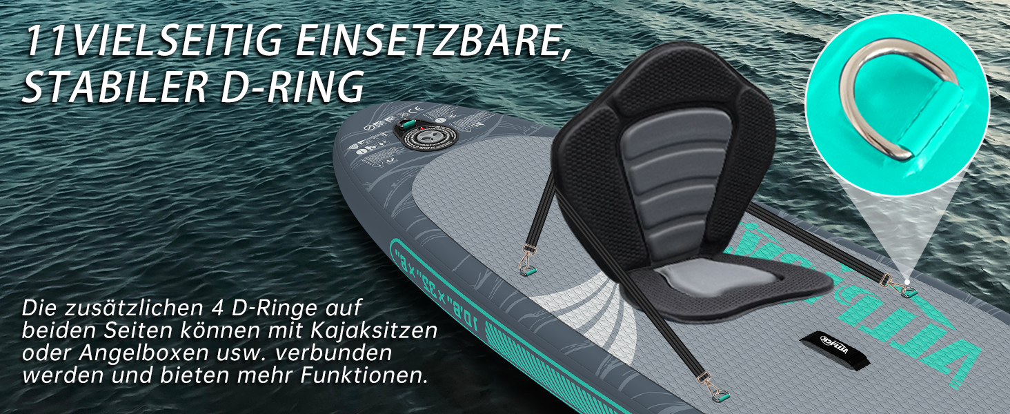 Надувний SUP-борд ALLPICK Premium Set: Комплект для станд-ап паділінгу з аксесуарами, кріпленням для камери та регульованим веслом (200 кг, Сіво-бірюзовий)