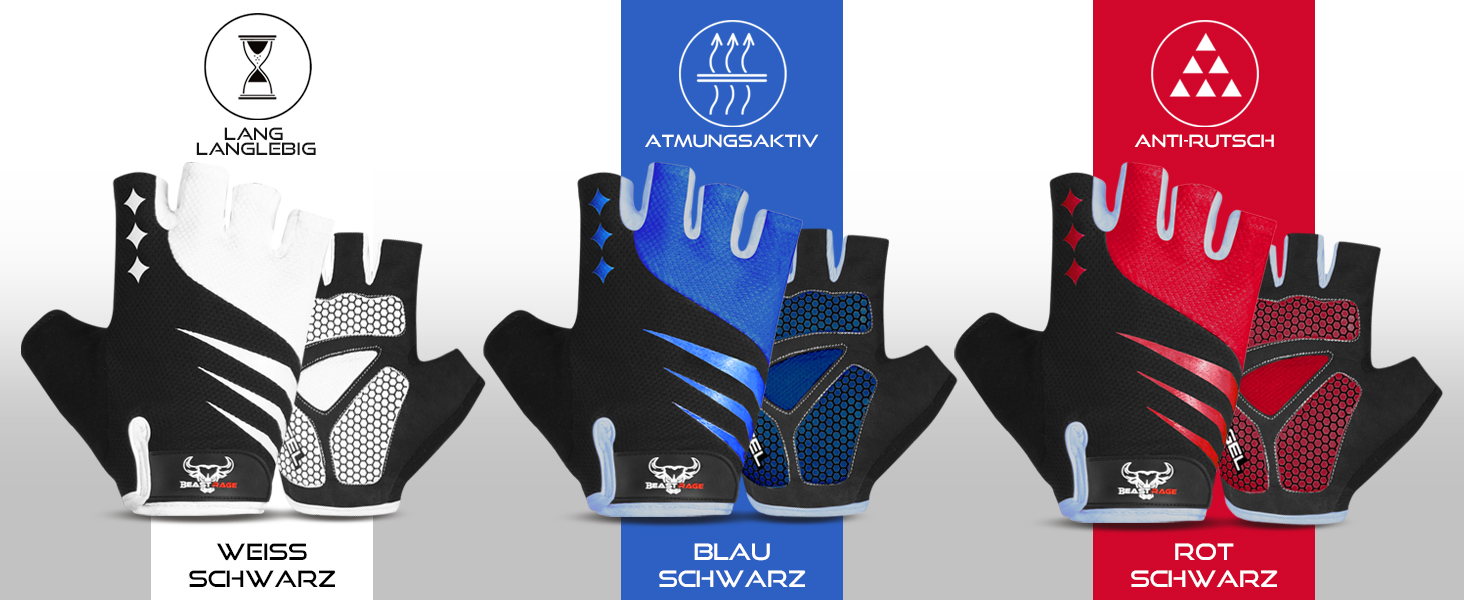 BEAST RAGE Fingerless Fahrradhandschuhe: Гелеві, антиковзні, для MTB, тренувань, сірі (L)
