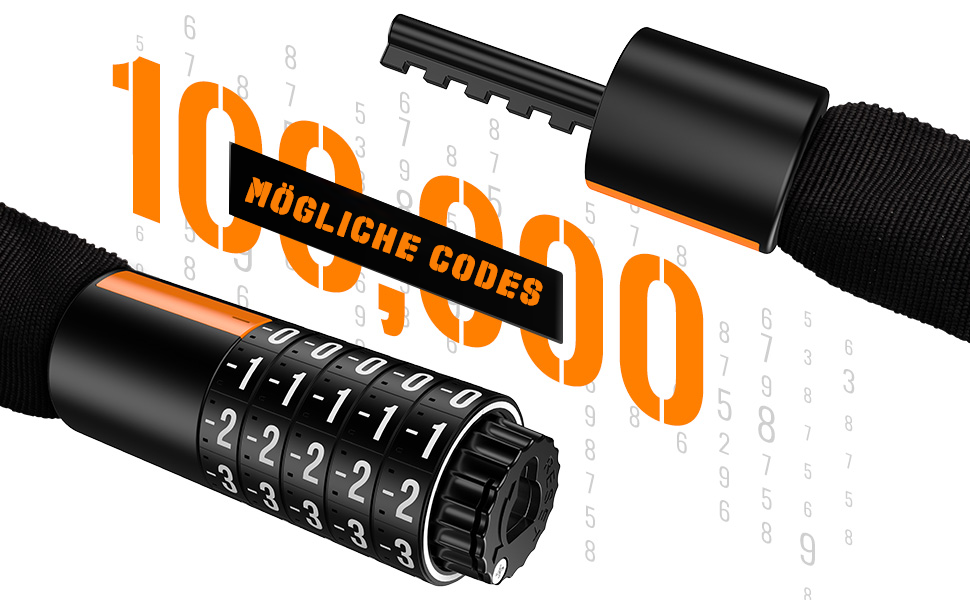 Надійне велозамок HiiPeak з 5-значним кодом, 94 см, 7 мм, для велосипеда, мотоцикла, грилю, чорний