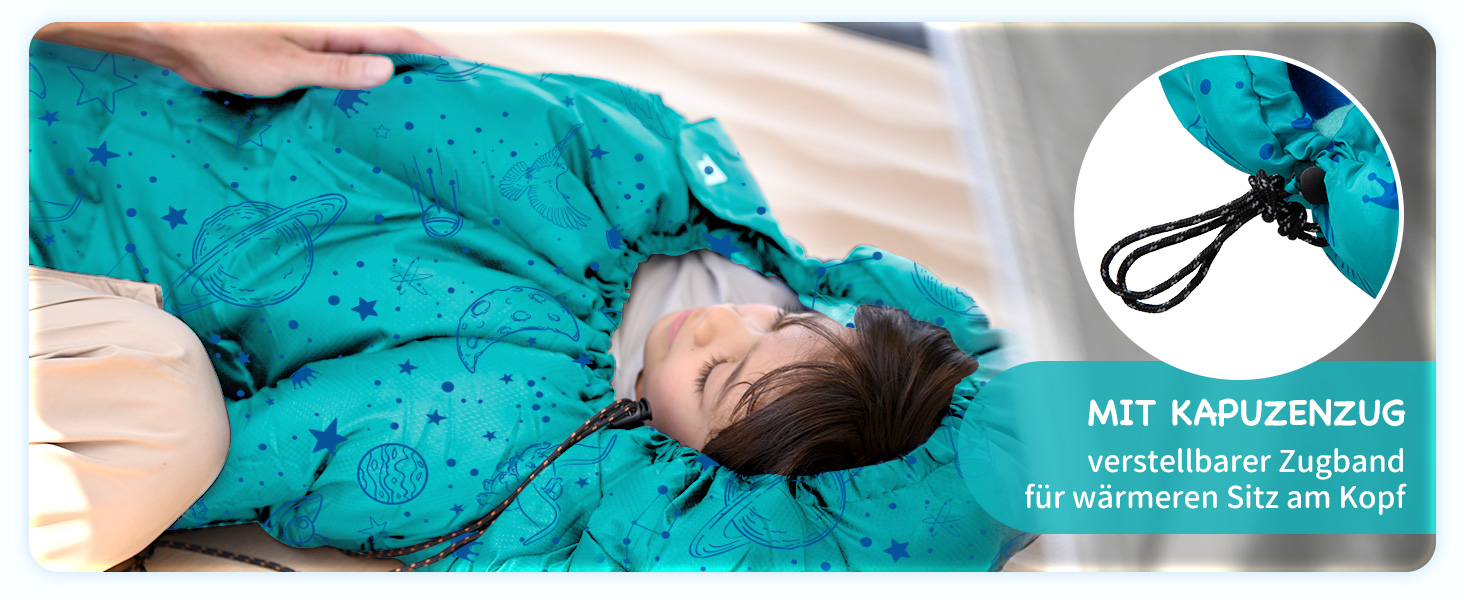 Сплячий мішок KingCamp для дітей, фланелевий, легкий, водонепроникний, компактний, зимовий, 4 сезони, для кемпінгу, підходить для дітей до 140 см, комфортна температура: 7°C, регульована довжина