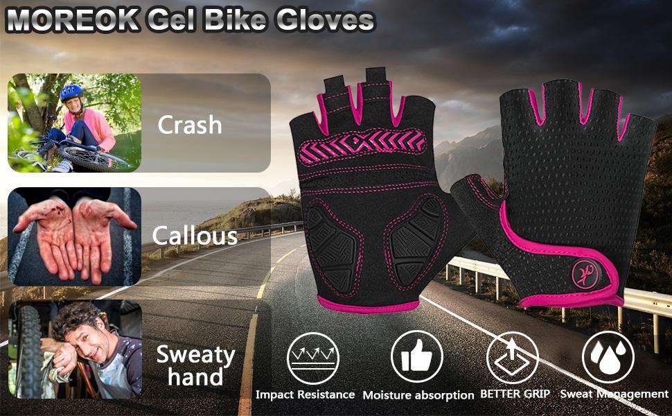 Велосипедні рукавички MOREOK для чоловіків та жінок, літні, безпальцеві, 5 мм гелеві, протиковзкі, амортизуючі, для гірського велосипеда, шосе, даунхілу (Рожеві, S)