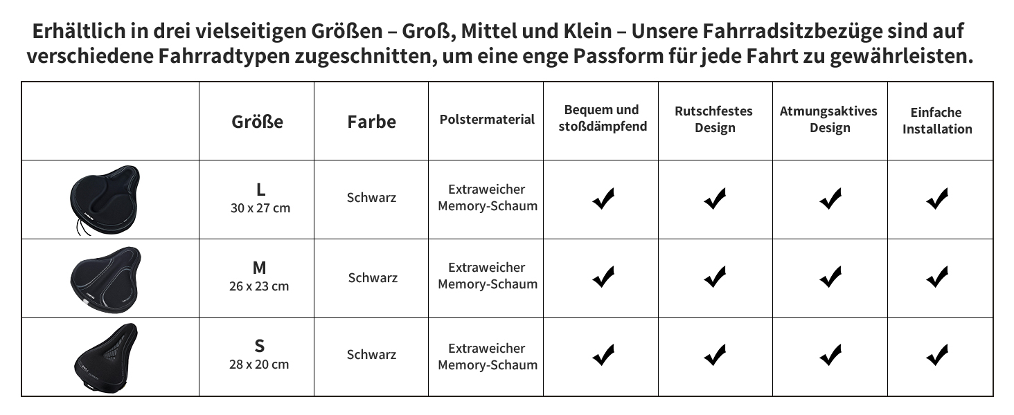 Покриття на сидіння велосипедного крісла Daway з силіконовим гелем та піною Memory Foam - XL/L/M/S, 30 x 27 см, чорний