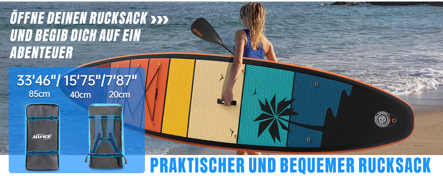 Надувний SUP-борд ALLPICK Premium з аксесуарами, кріпленням для камери та регульованим веслом (200 кг)